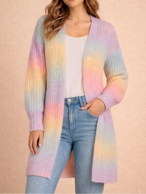 SHEIN Pastel Rainbow Open-Front Cardigan